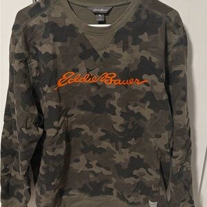 Eddie Bauer Men's Camouflage Crewneck Sweater - Green and Orange